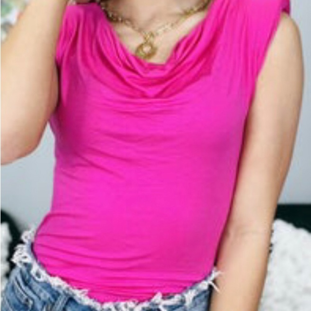 ⭐️ New - White Birch Fuchsia Womans M Draped V-Neck Sleeveless Bodysuit